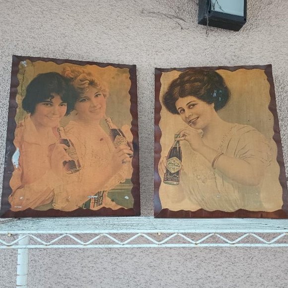 Vintage Coca Cola Decoupage Wood Art Plaques Antique Coke Advertisement Posters